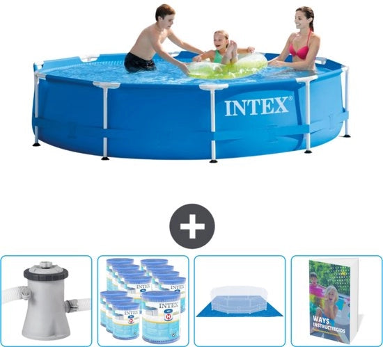 Piscina Rondica da Giardino - 305 x 76 cm - Blu - Inclusa Pompafiltro - Filtro - Telo di Copertura - Manuale di Istruzioni