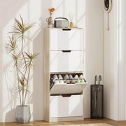 SCARPIERA SALVASPAZIO SLIM A 4 CASSETTI PER 20 PAIA DI SCARPE 62.5X26X156 CM, COLOR LEGNO E BIANCO