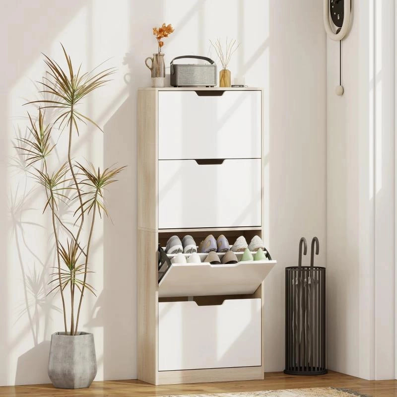 SCARPIERA SALVASPAZIO SLIM A 4 CASSETTI PER 20 PAIA DI SCARPE 62.5X26X156 CM, COLOR LEGNO E BIANCO