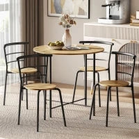 Set Tavolo da Pranzo Rotondo con 4 Sedie Salvaspazio in Legno e Metallo Stile Industriale