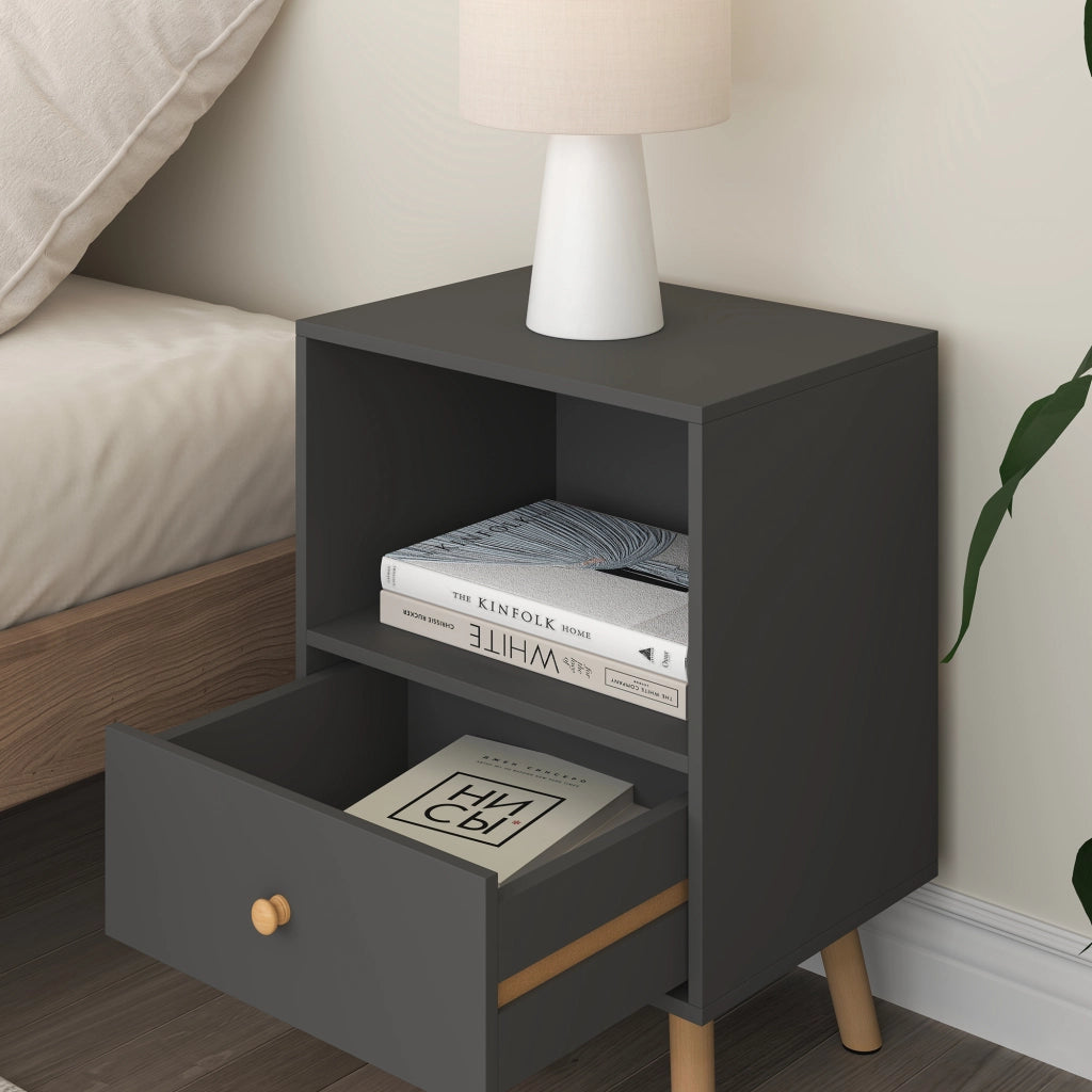Comodino Sundsvall con Cassetto - Grigio Scuro [en.casa]