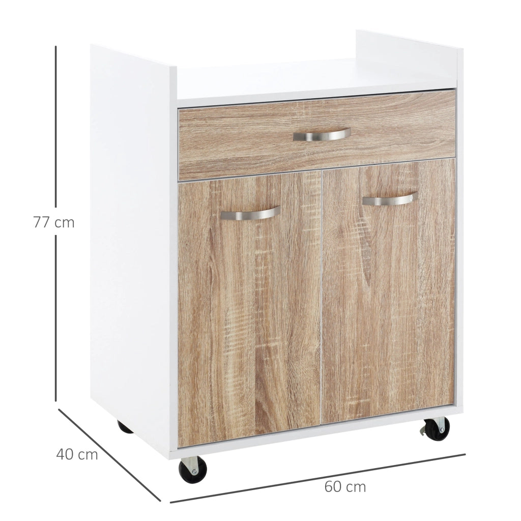 Carrello da Cucina 60x40x77 cm in Legno Bianco e Rovere