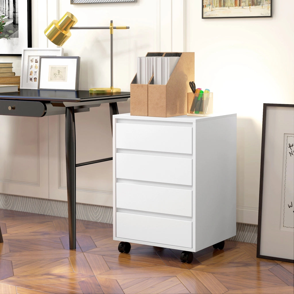 Scrivania con cassetti ¨C zephmum ¨C 4 cassetti, ruote, bianco