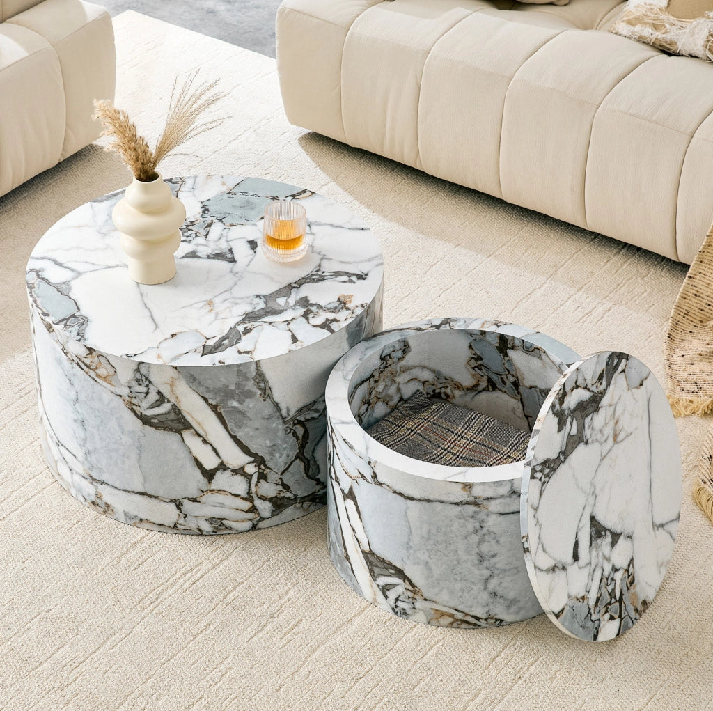 Set di 2 tavolini da caffè impilabili in MDF bianco