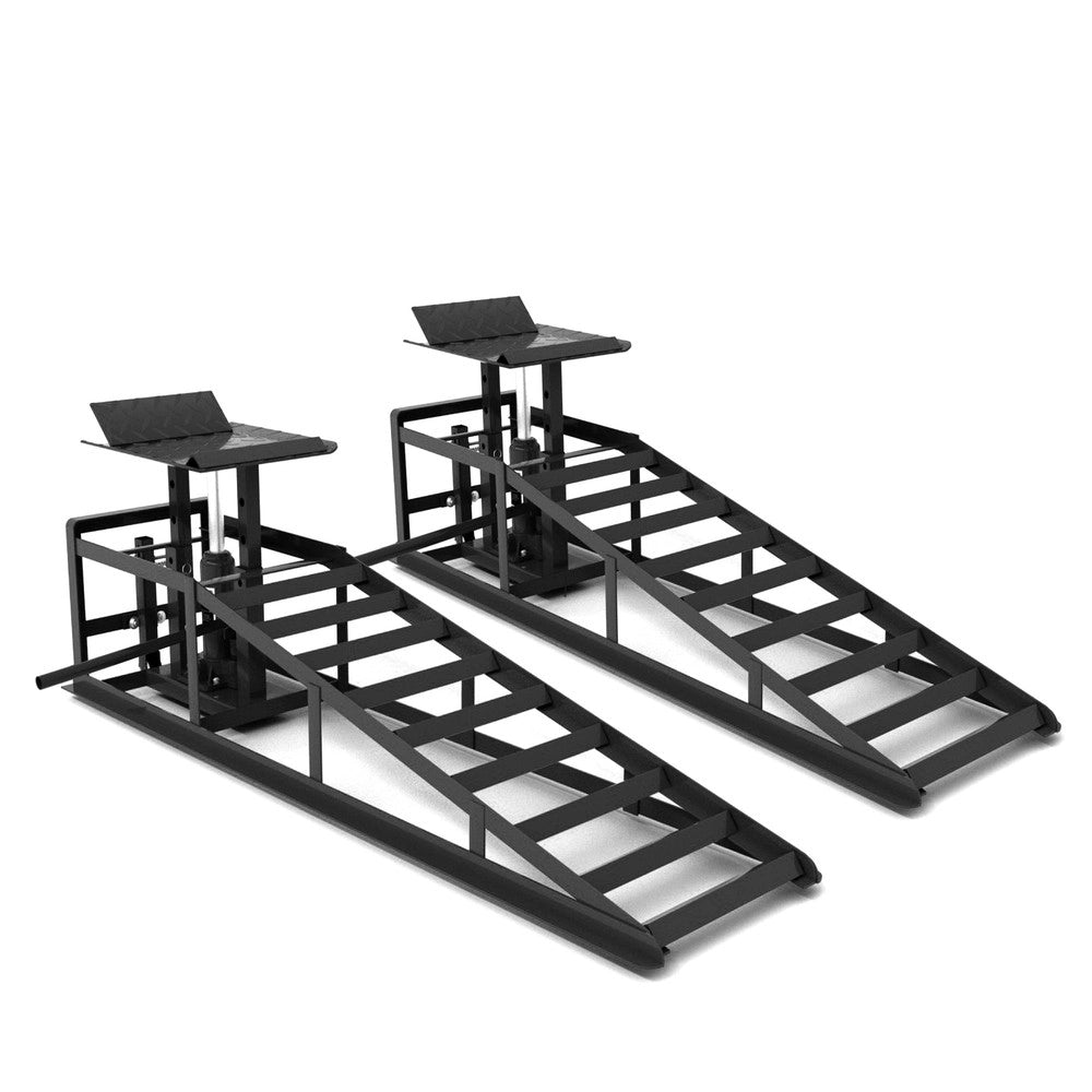 Set 2 Rampe di Sollevamento Idrauliche con Ruote 5T ¨C Xylo ¨C Altezza 23-36 cm, Nero