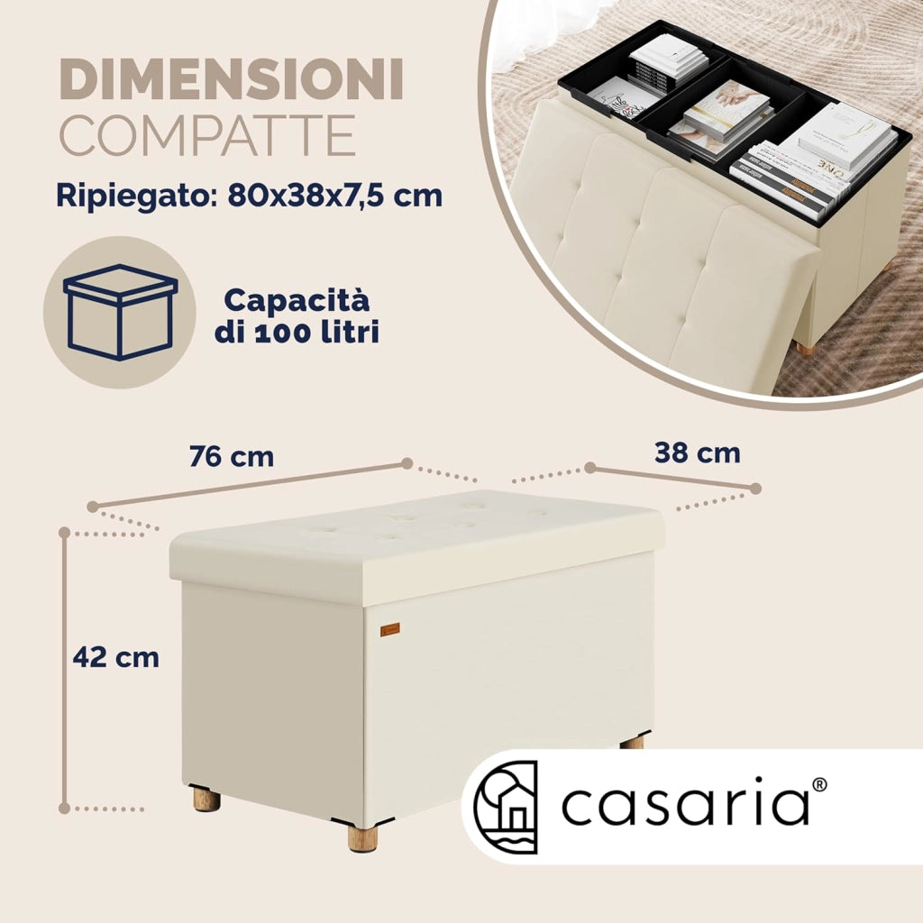 ® Panca Contenitore in Velluto con Piedini Cassapanca 76 cm Carico Max 300kg Pouf Baule Portaoggetti Soggiorno Camera da Letto Corridoio