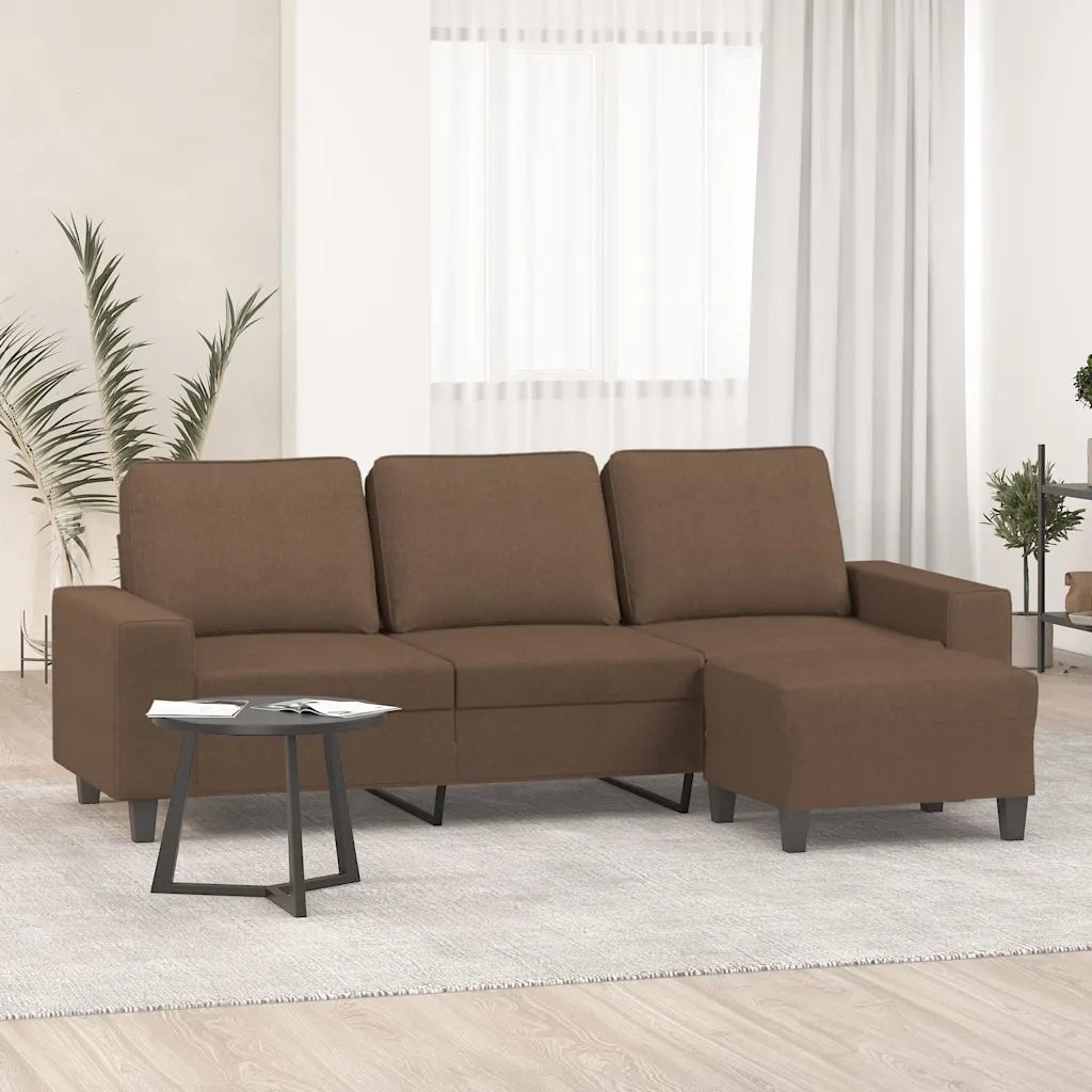 Divano a 3 Posti con Poggiapiedi-Sofa 3 Posti con Poggiapiedi Marrone 180 cm in Tessuto 363813