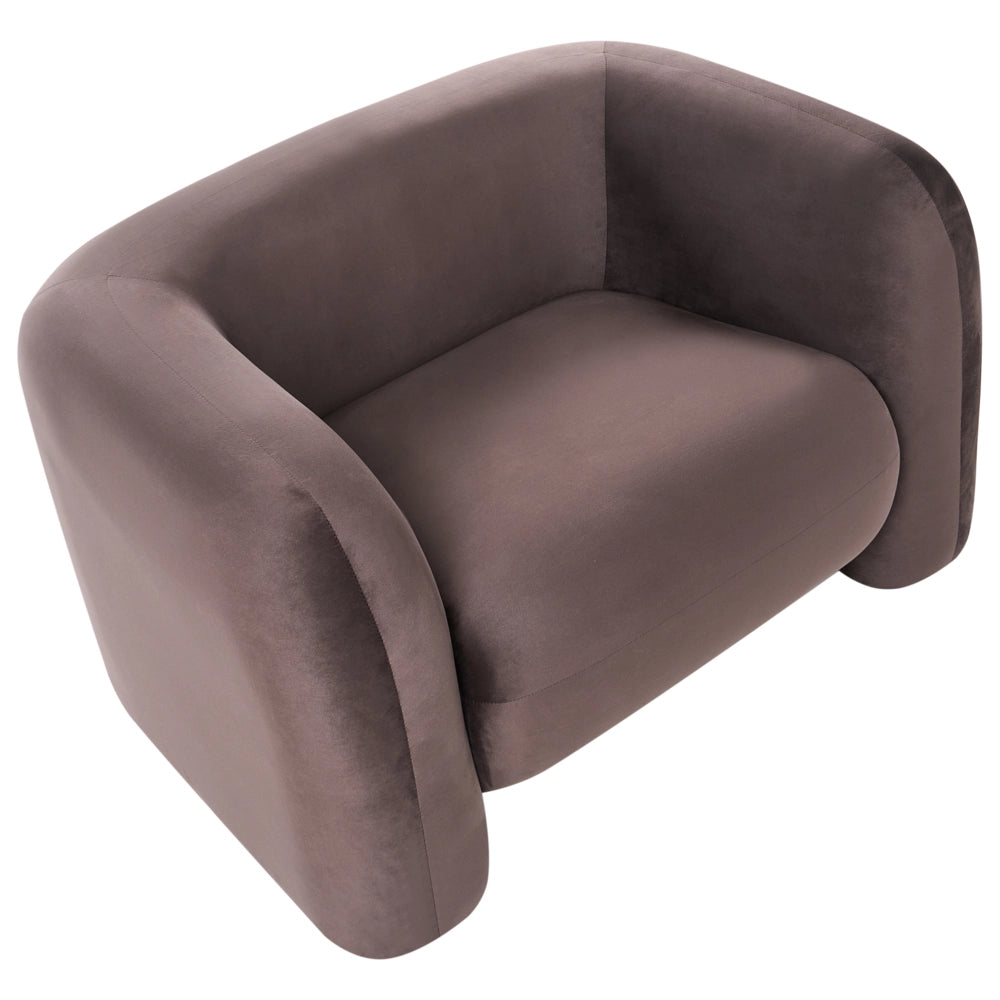 Poltrona in velluto marrone scuro con cuscino rotondo stile glamour retrò soggiorno