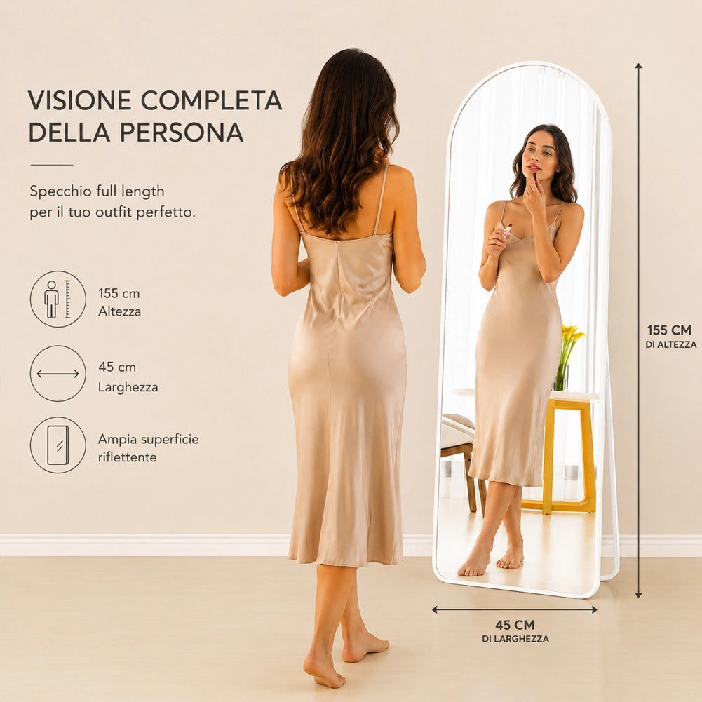 Specchio ad Arco da Terra e Parete Bianco Decorazione Design Moderno 155x45 cm