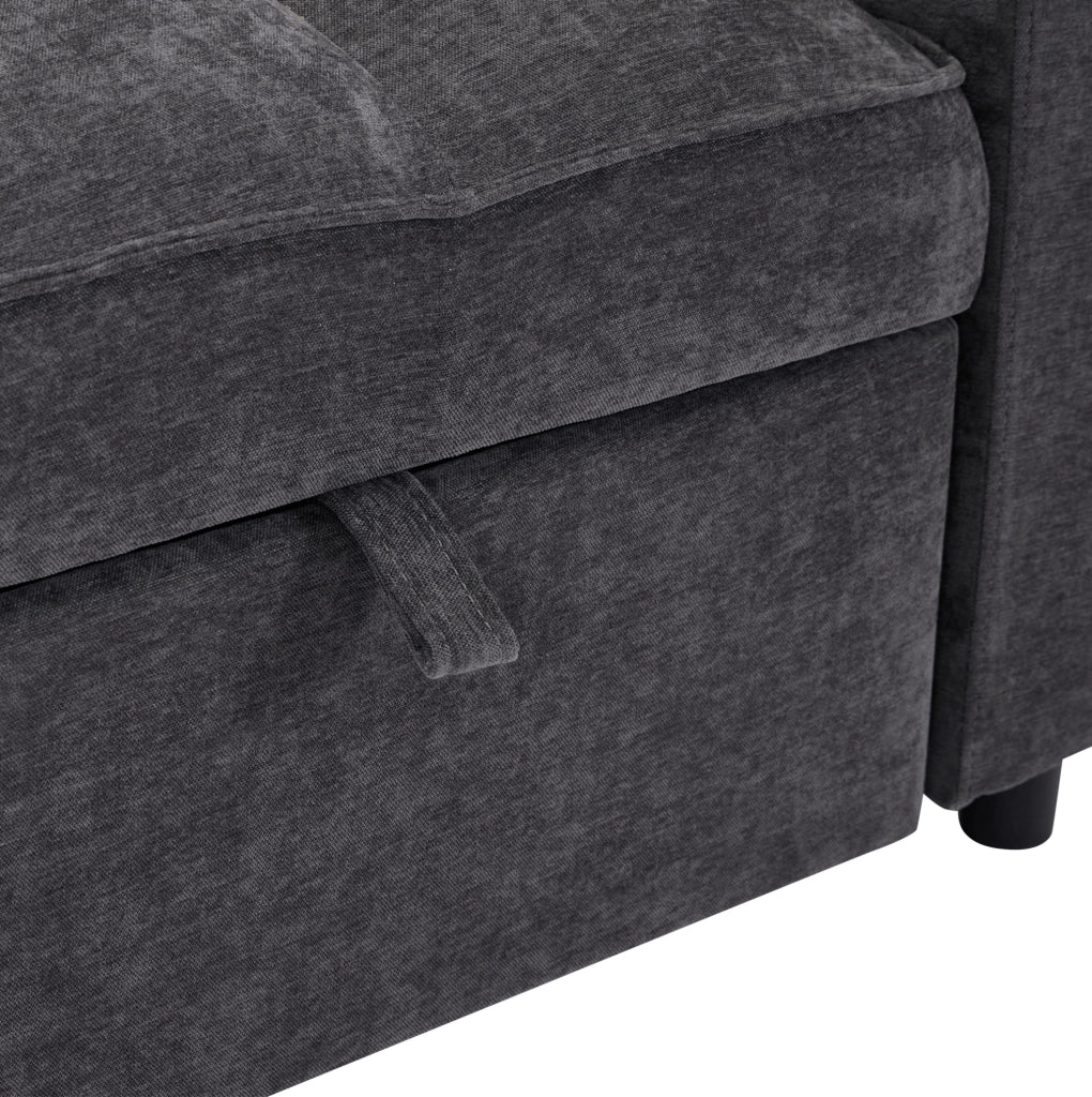 Divano letto trasformabile con schienale regolabile; porte USB e Type-C in tessuto grigio