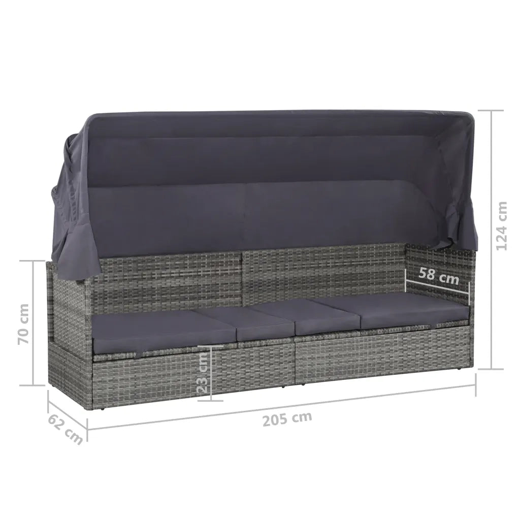 Lettino Prendisole | Sdraio da giardino | Lettino da sole da Giardino con Tettuccio Grigio 205x62 cm Polyrattan