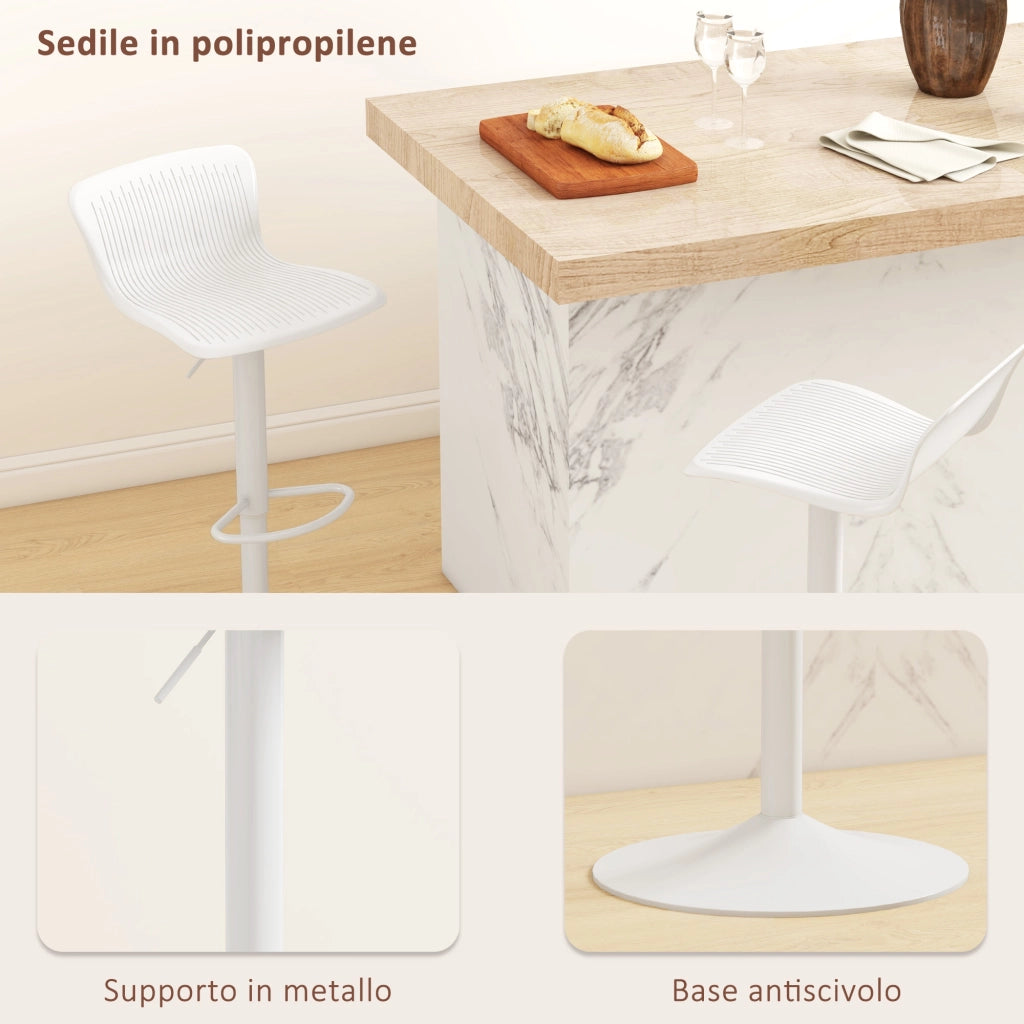 Sgabelli da Bar Girevoli con Schienale e Altezza Regolabile ¨C zephmum ¨C Polipropilene Bianco