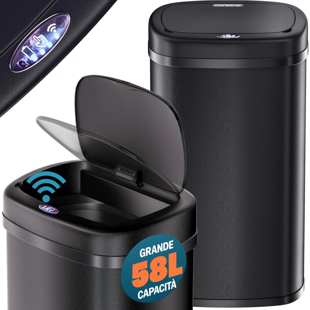 ® Cestino 58L con Sensore Automatico Movimento Display LED Pattumiera Rifiuti Smart Bidone Intelligente Cavo USB