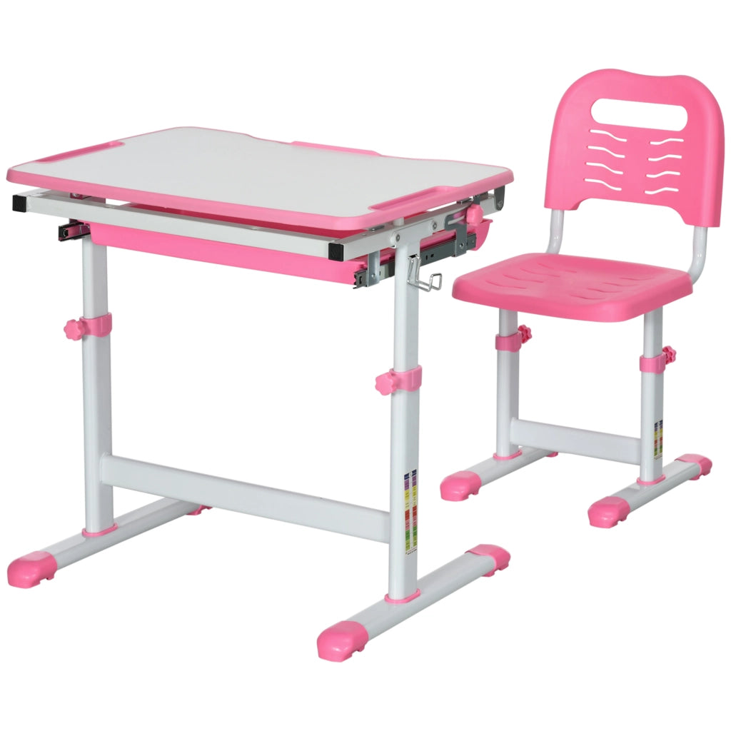 Scrivania Bambini con Sedia Regolabile ¨C zephmum ¨C 66x47x52-77 cm, Rosa