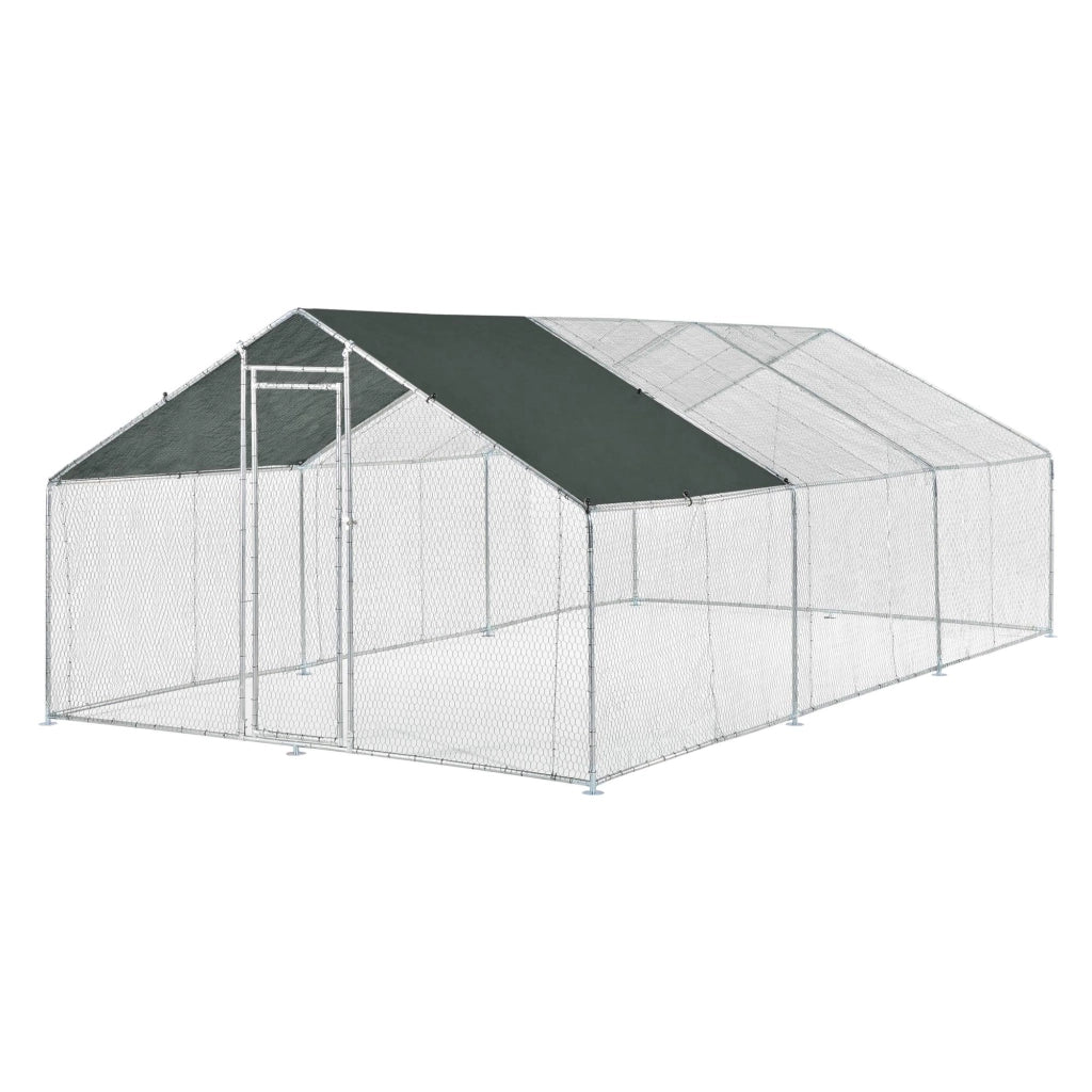 Gabbia voliera per animali da esterno con serratura struttura in acciaio zincato 3 x 6 x 2 m verde scuro argento 03_0005142