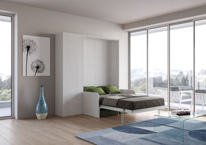 Letto Matrimoniale Francese A Scomparsa 140 Kentaro Con Divano E Colonna Bianco Frassino e Verde