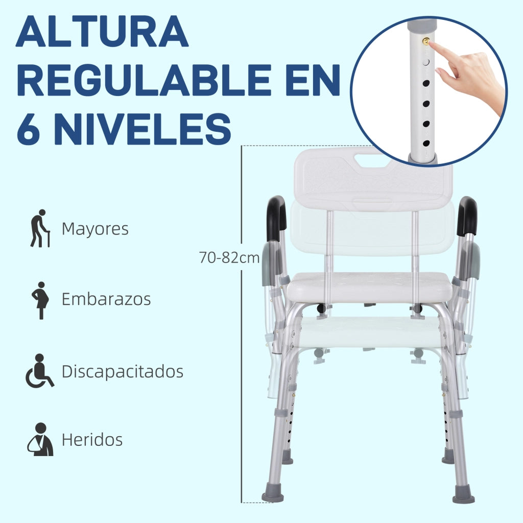 Sgabello da Doccia Antiscivolo ¨C Zephmum ¨C Regolabile con Braccioli 136 kg