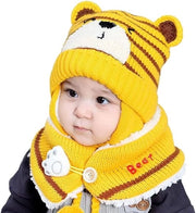 Cappello caldo per bambini, set di sciarpe, copricapo per neonati, bambini, cappello con sciarpa, bambino, cappello carino per ragazze e ragazzi, 6-24 mesi - giallo