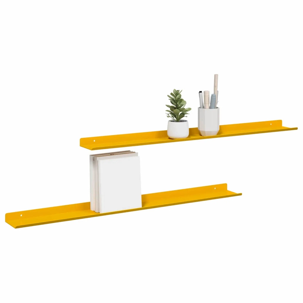 Mensola sospesa 2 pcs Giallo senape 80 x 9 x 2,5 cm Acciaio 8003978
