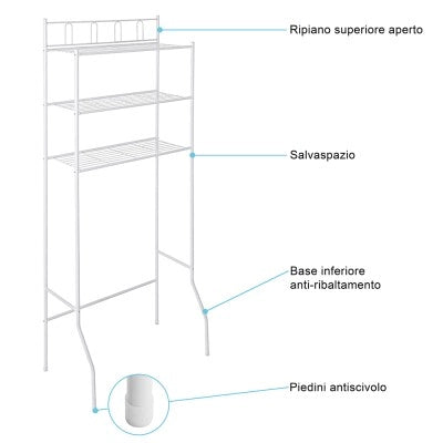 Scaffale per lavatrice bianco con 3 ripiani in acciaio in kit di montaggio