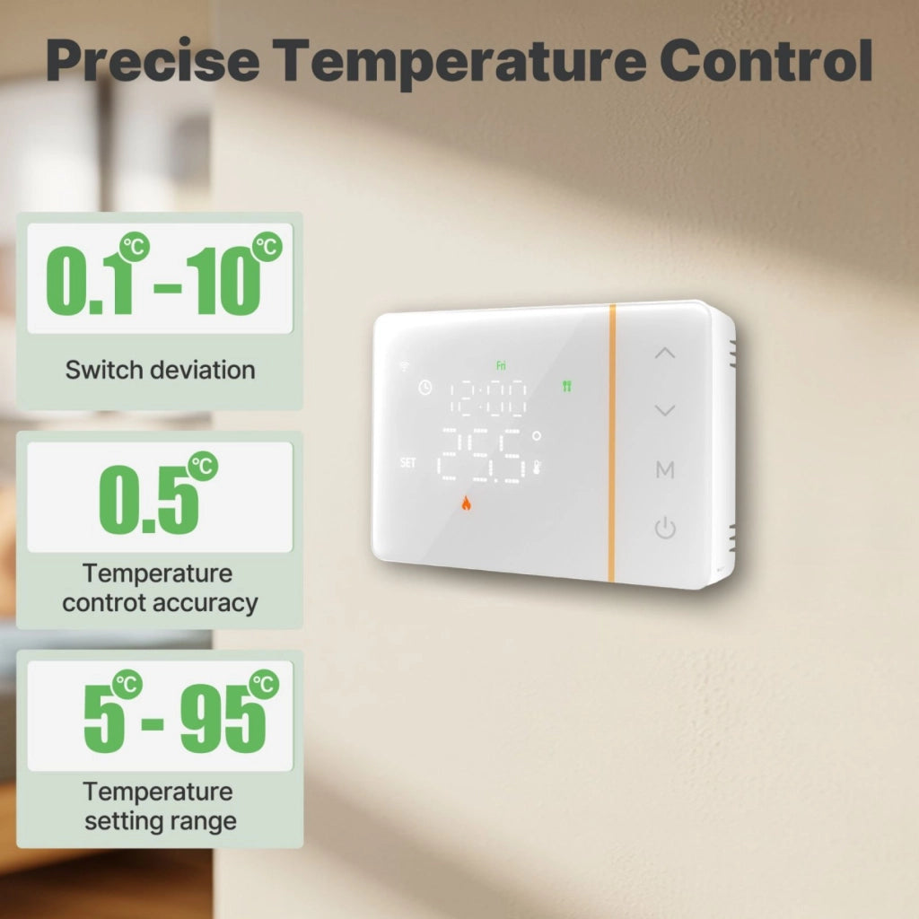 Termostato WIFI 503 Con Batteria, Per Caldaia a Gas Boiler, APP TUYA Smart Life, Quadrata Montaggio da Esterno Oppure Incasso Scatola 503 (Bianco)