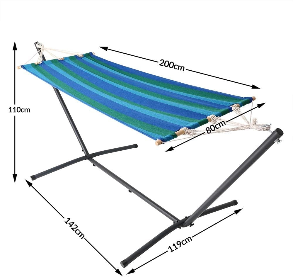 Amaca con Supporto Portata 150kg Amache Giardino Spiaggia Campeggio Balcone Terrazzo Blu