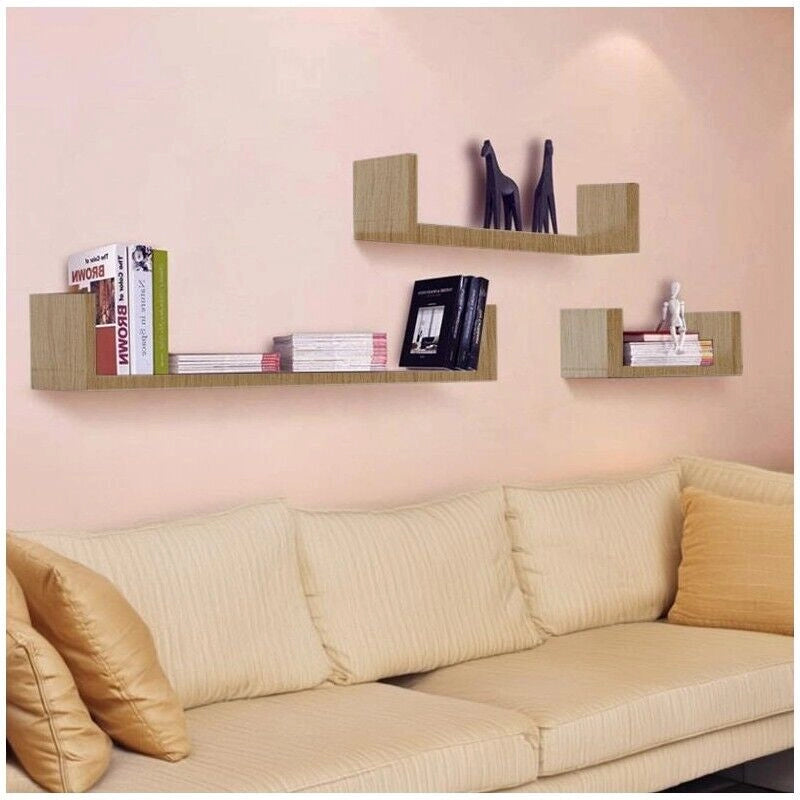 MAURY'S SET 3 MENSOLE LINEARI IN DIFFERENTI DIMENSIONI CON FINITURA ROVERE