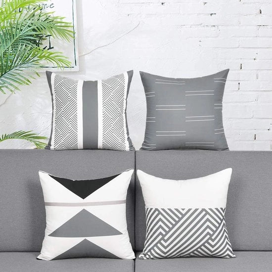 Set di cuscini da letto di 4 pezzi - 45x45 cm - Disegno decorativo - Telaio geometrico - Materiale in poliester - Materiale ecocompatibile - Copri cuscino