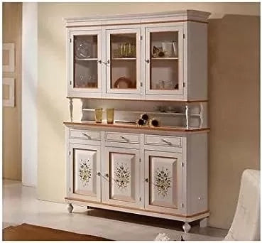 Cristalliera napoletana in legno 3 ante bianco/decori 150x43x208 - Mobili 2G