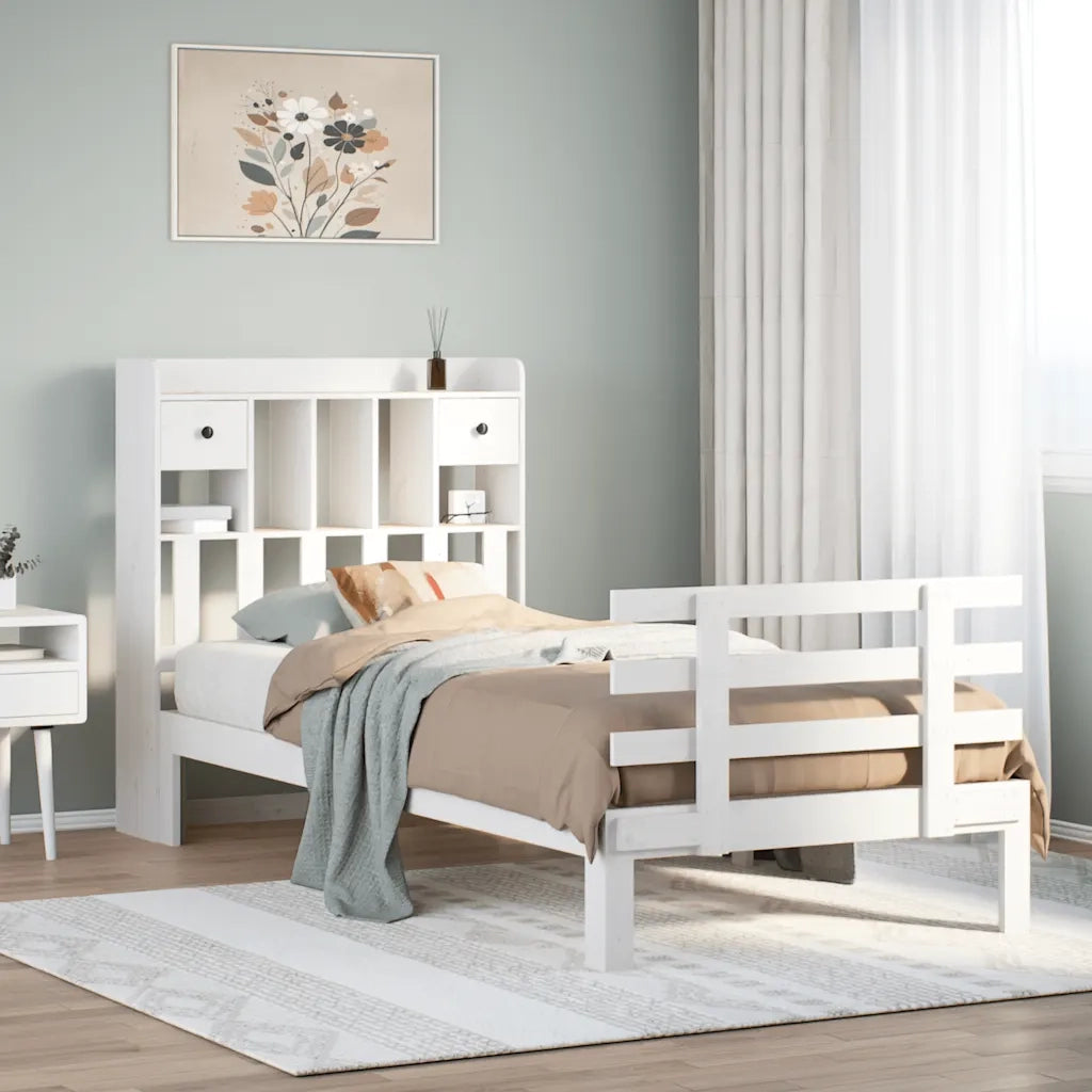 Letto Libreria senza Materasso Bianca 90x200 cm Legno di Pino 3322791