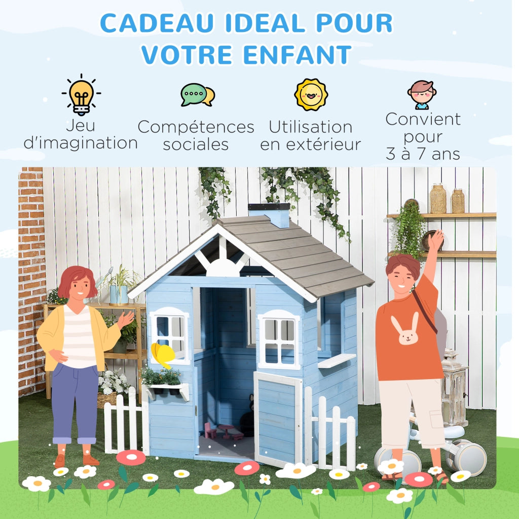 Casetta da giardino per bambini in legno con porta e finestre ¨C zephmum ¨C blu 151x112.5x142 cm