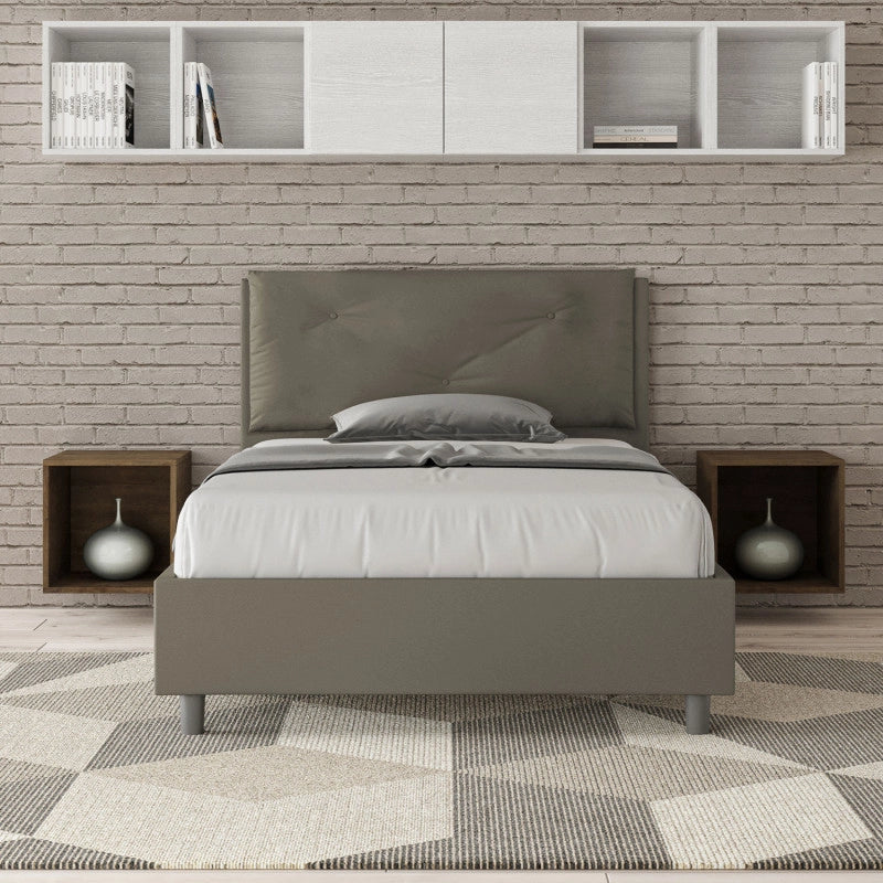 Letto imbottito Piazza e mezzo 120x190 cm Large - Similpelle,Cappuccino,Con rete