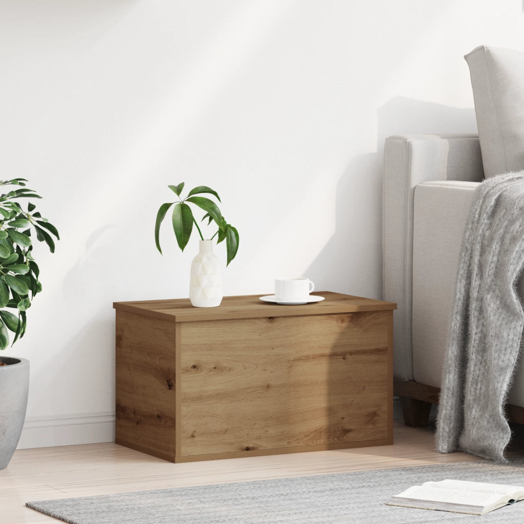 Scatola di stoccaggio  con coperchio in rovere artigianale 60x35x35 cm in legno ingegnerizzato