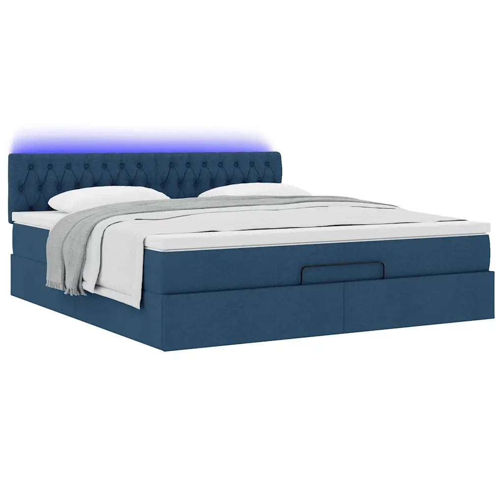 Struttura Letto Pouf con Materasso Blu 160x200 cm in Tessuto 3312408