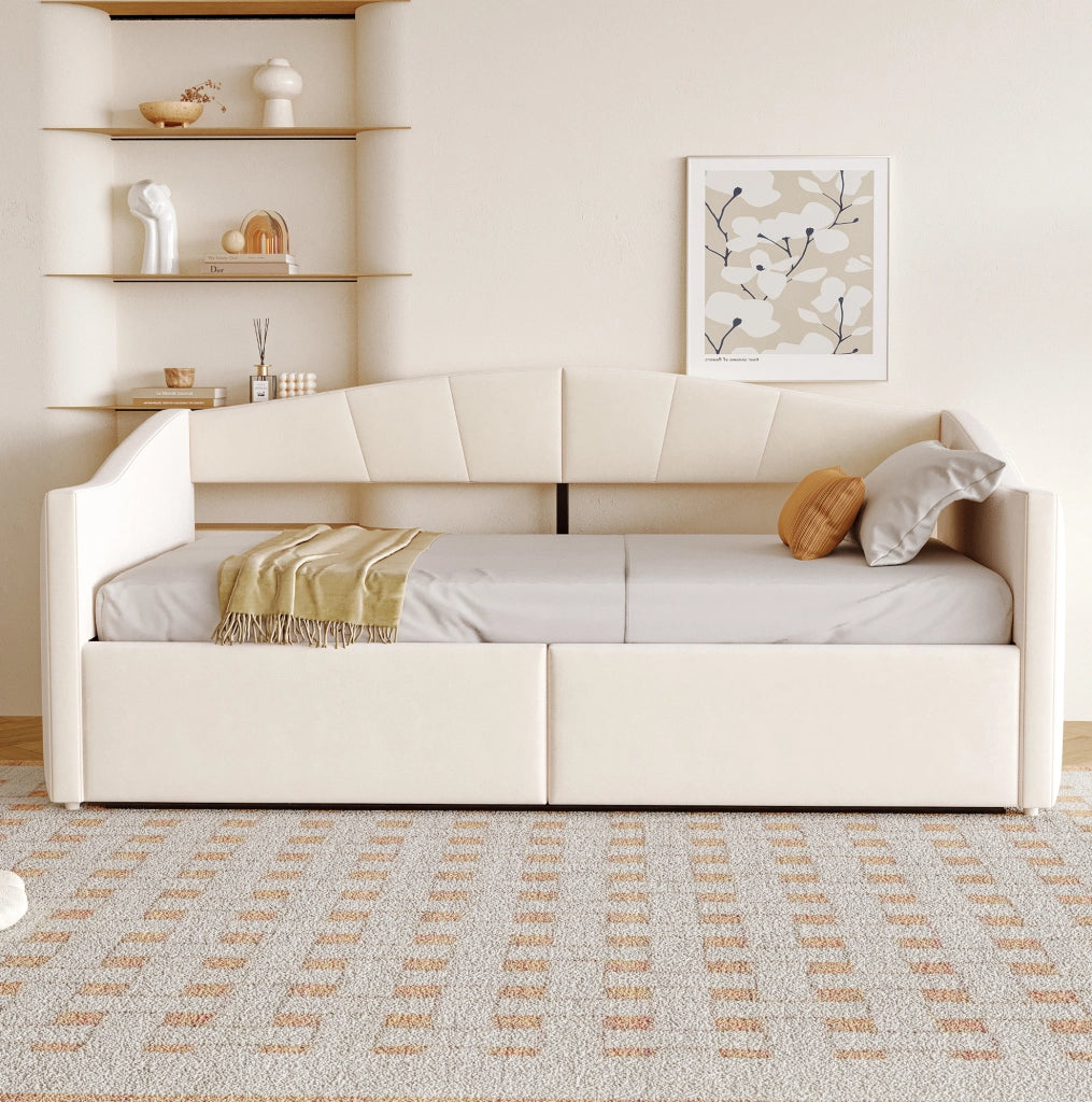 Letto imbottito 90x200 cm beige, velluto con contenitore idraulico e rete a doghe