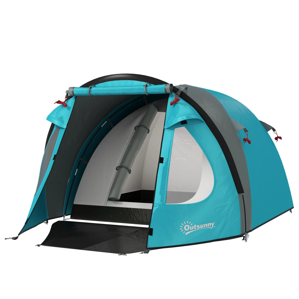 Tenda da Campeggio 3 Persone con Camera e Veranda, Impermeabile 3000mm e Borsa di Trasporto, Azzurro