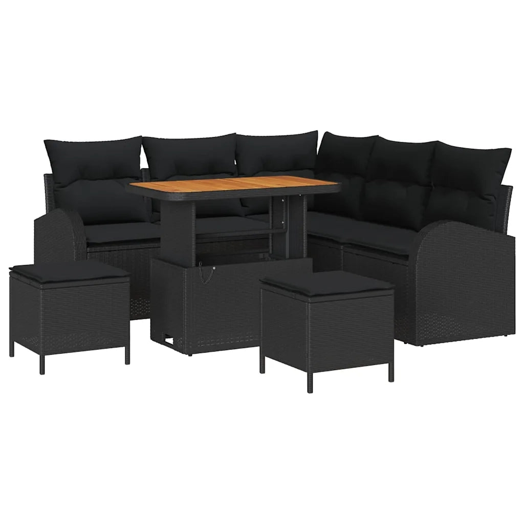 Set Divano da Giardino con cuscino con archiviazione 8 pcs Nero