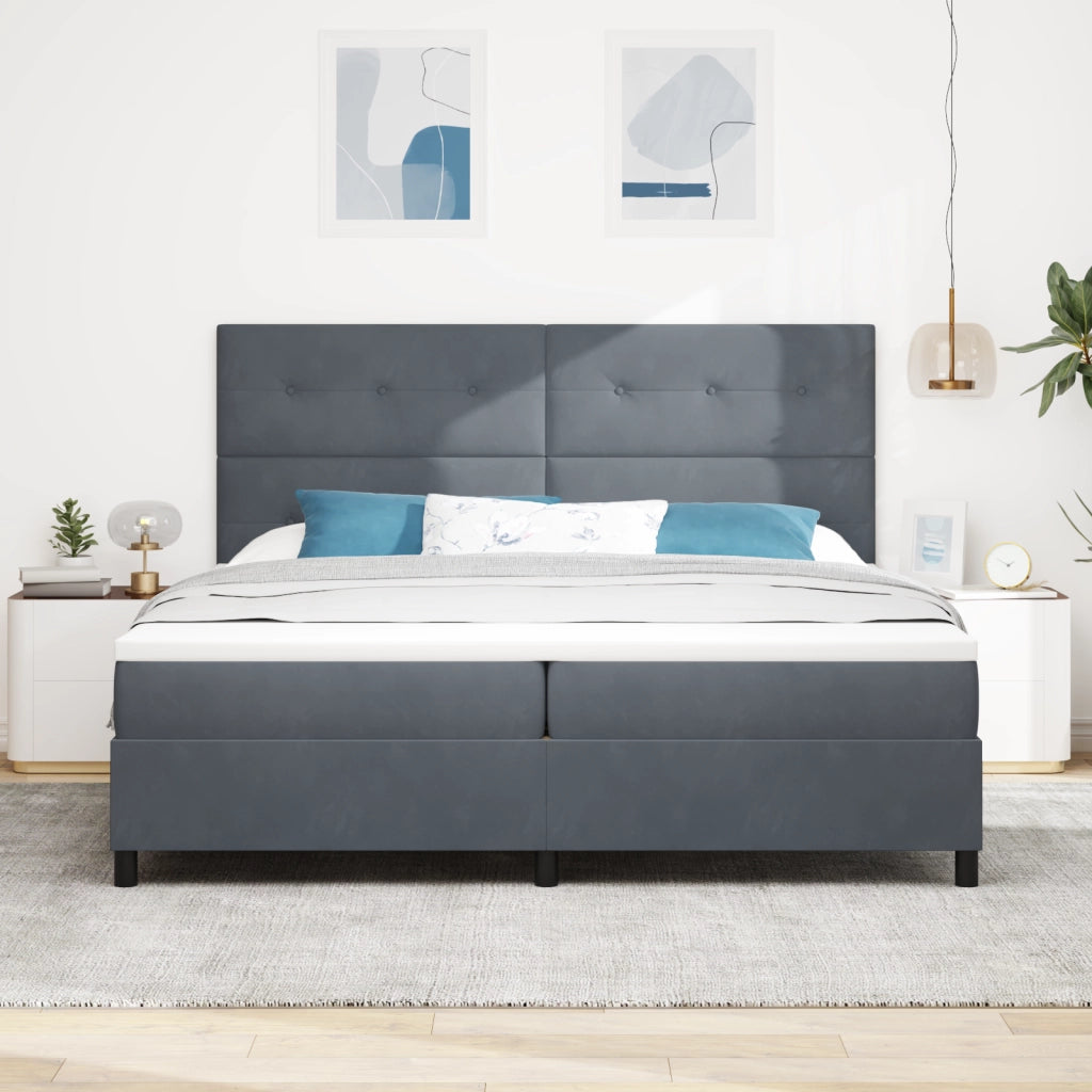 Letto Box Spring con Materasso Grigio Scuro 200x200 cm in Velluto