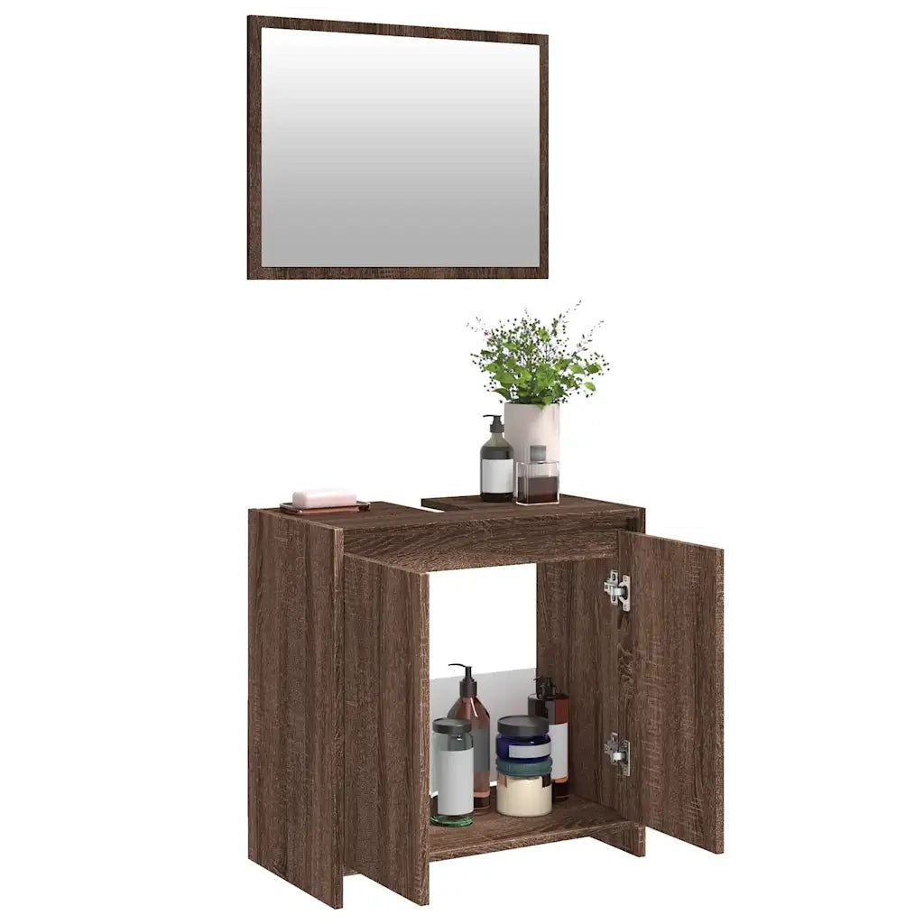 Set Mobili da Bagno 2 pz Rovere Marrone in Legno Multistrato