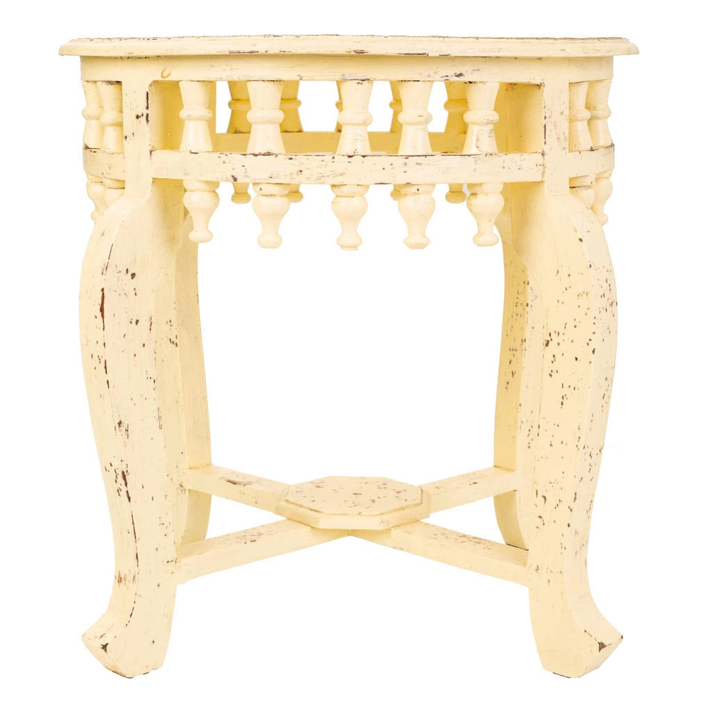 Tavolino in legno e metallo avorio 45x45x52h