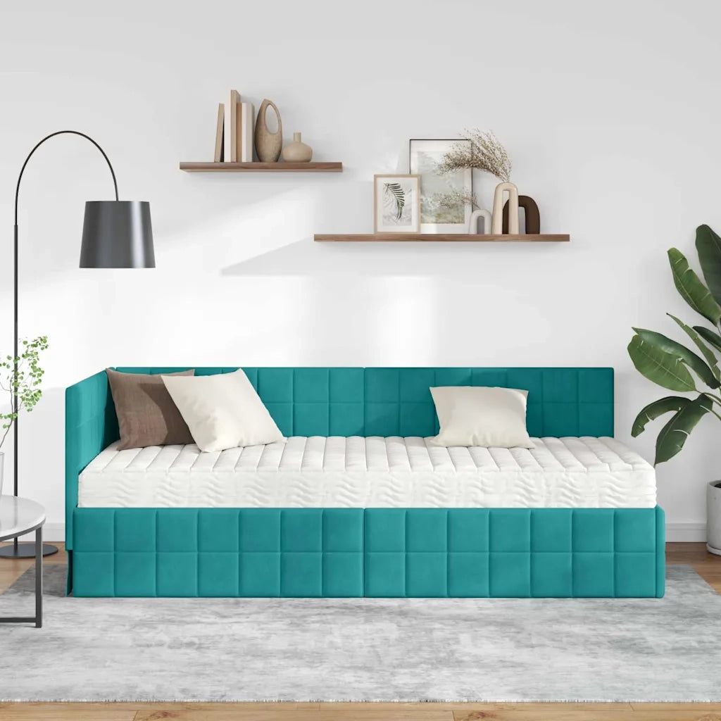 Struttura Letto Angolare con Materasso 2 pcs Turchese Velluto