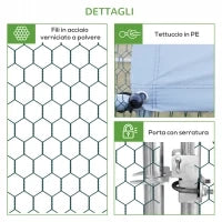 Pollaio da Giardino con Telaio Zincato, Copertura Impermeabile e Rete Esagonale, 3x4x2 m, Argento