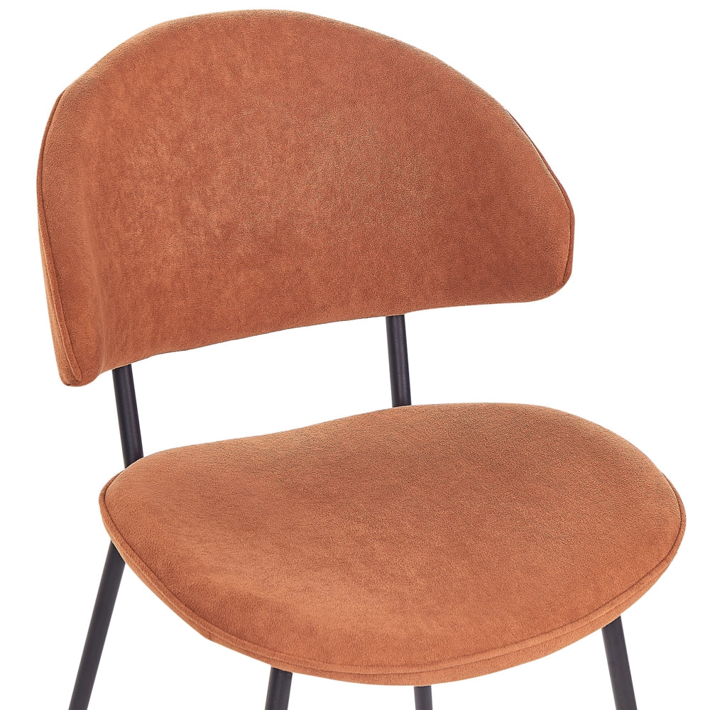 Set di 2 sedie da pranzo con sedile imbottito in tessuto arancione senza braccioli schienale curvo stile moderno