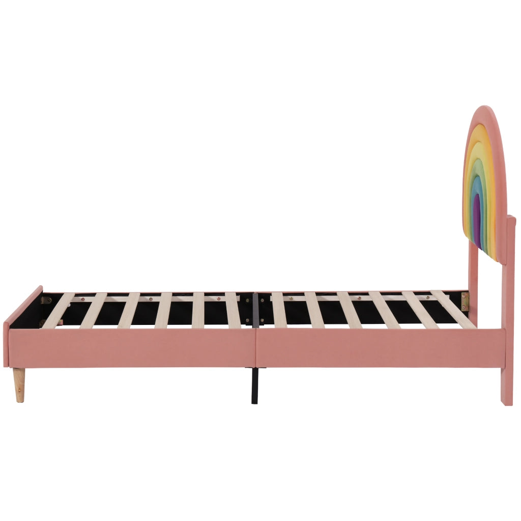 Letto imbottito 90x200 cm; testiera regolabile; velluto rosa (Senza materasso)