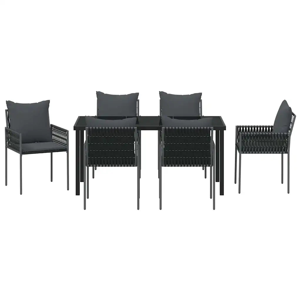 Set da Pranzo per Giardino 7 pcs Nero e Grigio Rattan in PE 3379104