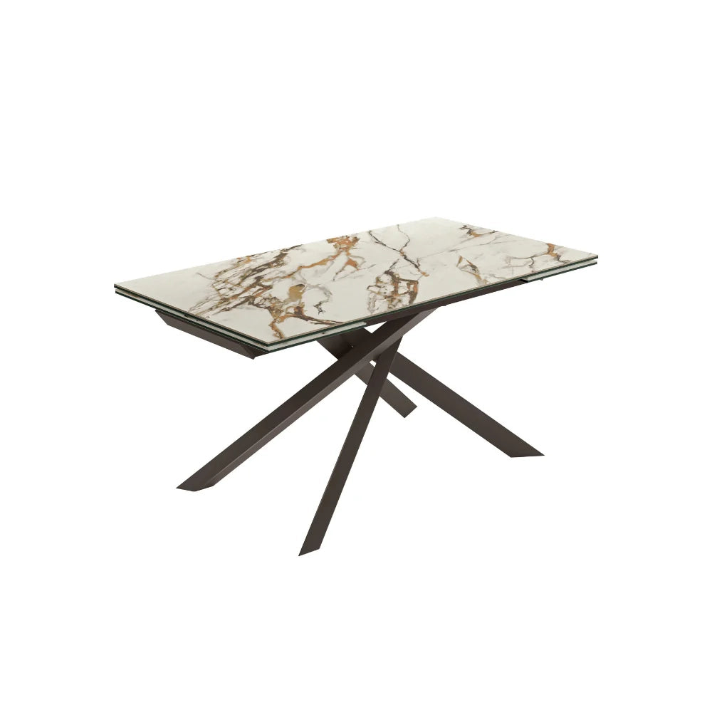 Tavolo da pranzo allungabile in ceramica su vetro effetto marmo calacatta Hover 160-240x90 cm fino a 10 posti | Duzzle