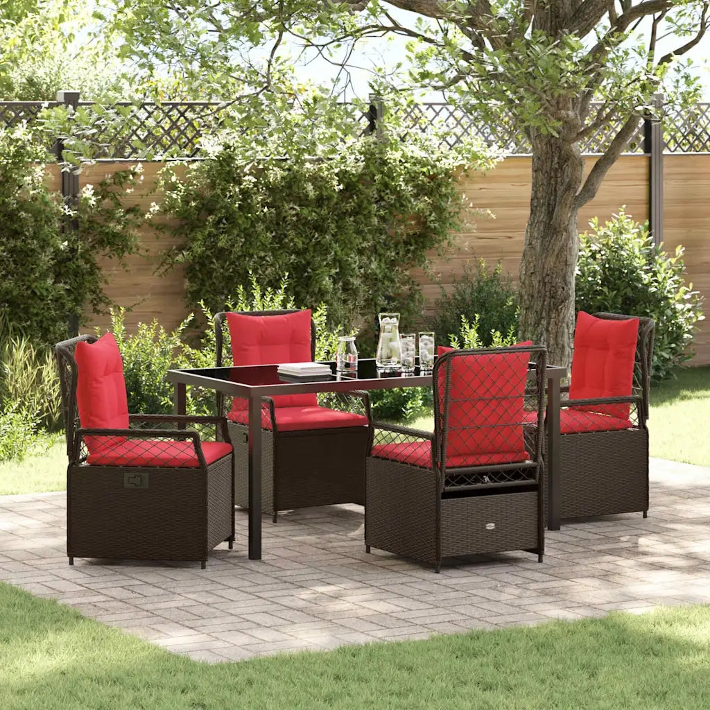 Set da Pranzo per Giardino 5 pcs Marrone polyrattan 3381047