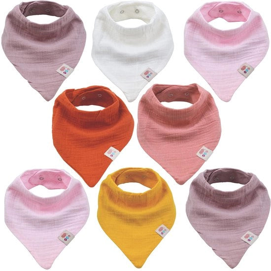Set di 8 sciarpe mousseline a tre angoli, sciarpe di cotone unisex con chiusure a bottone a molla regolabili, sciarpe per bambini, ragazzi e ragazze