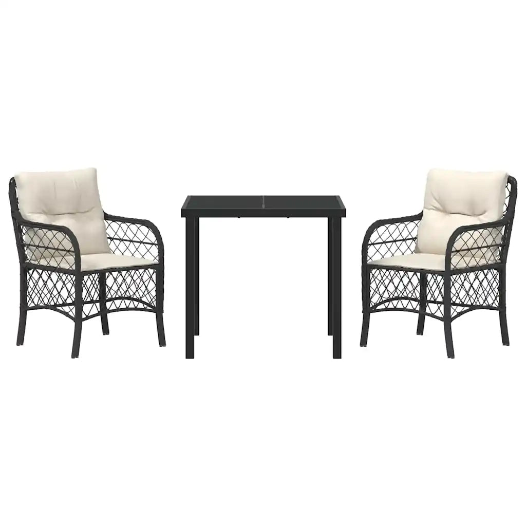 Set da Pranzo per Giardino con cuscino 3 pcs Nero polyrattan 3380197