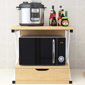 Scaffale Mensola Cucina Mobiletto Porta Microonde con Cassetto Metallo e Legno